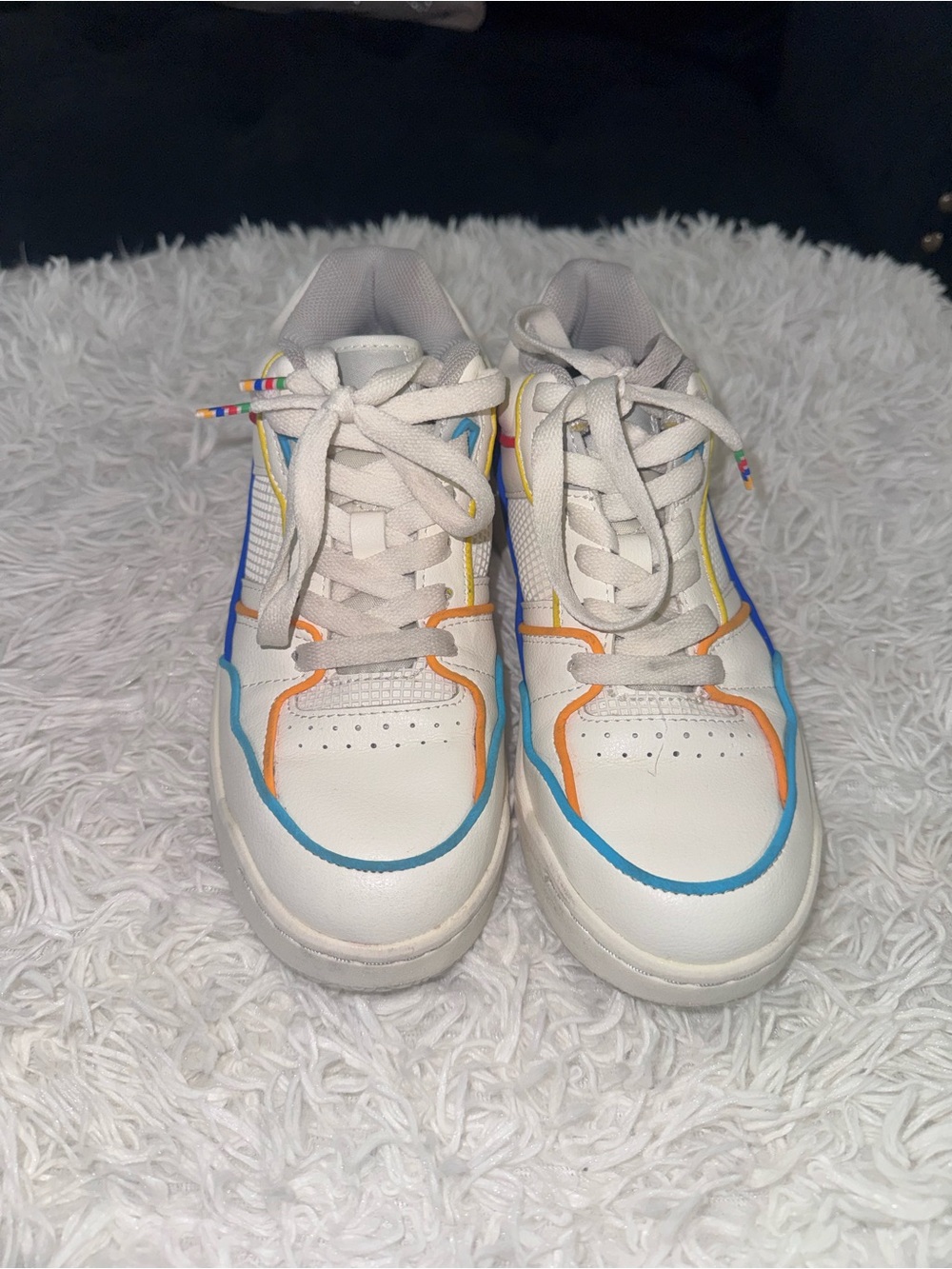 Zara White Kids Sneakers with Blue, Orange & Yellow Trim